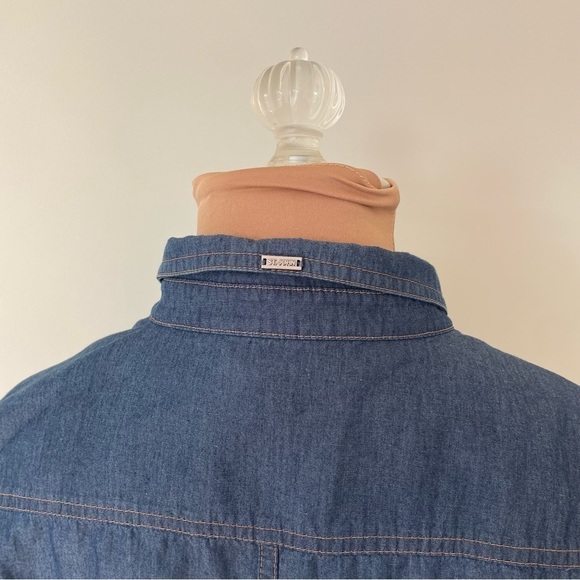 St. John Blue Chambray Cotton Button Down Long Sleeve Roll Tab Dress Size 4 - Picture 6 of 11